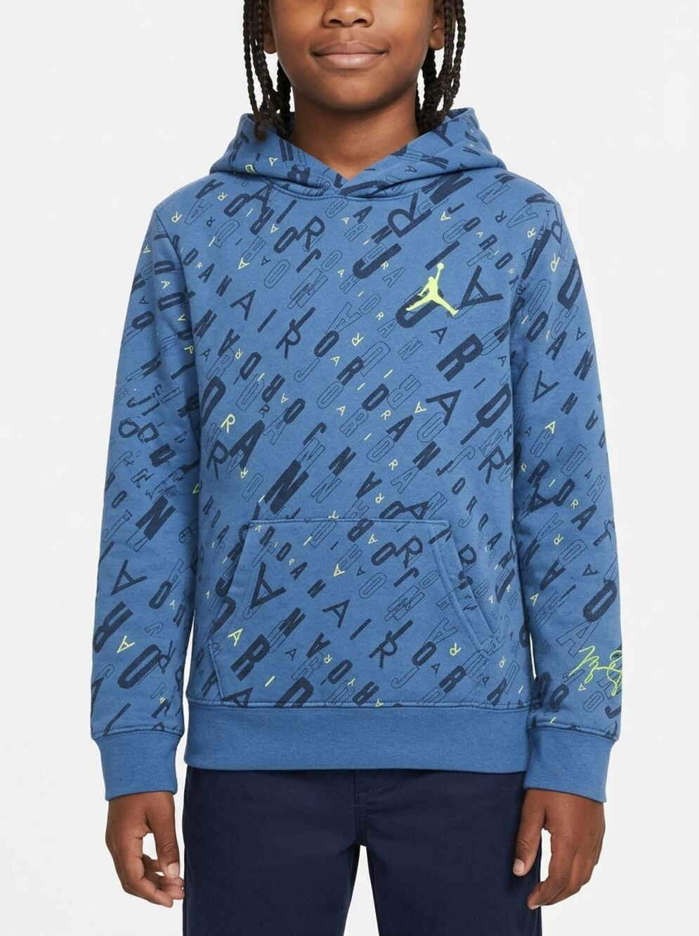 Jordan Blue All Over Print Jumpman Logo Hooded Sweatshirt Boys Size L
